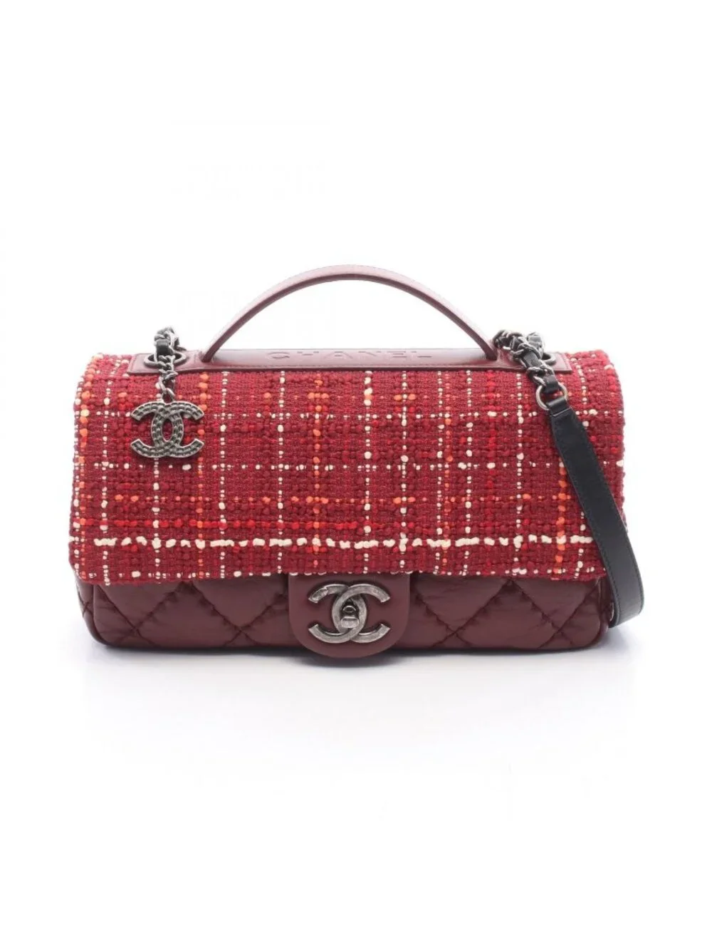 Chanel Shoulder Bag Air Line Quilted Top Handle 2-Way Red Fabric Leather Chain
